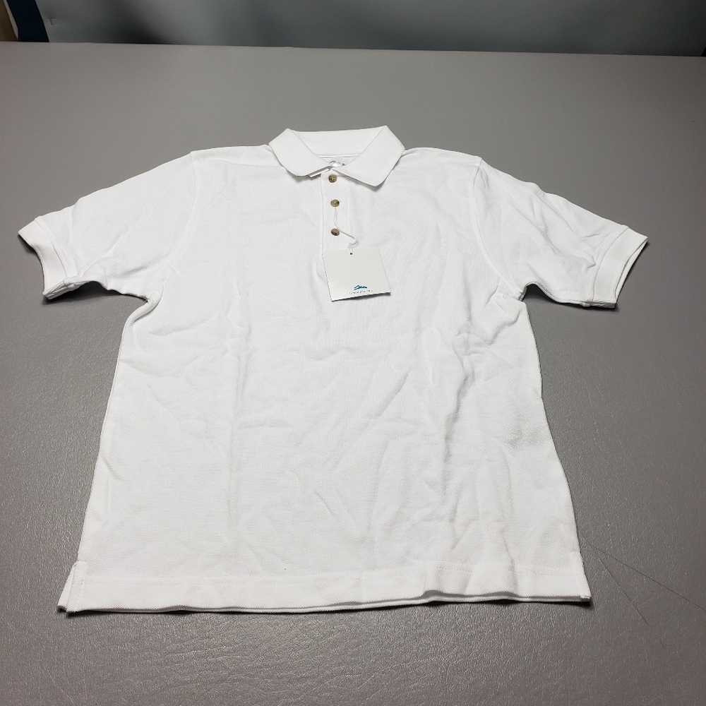 New tri-mountain boys size 6-8 white polo collar short sleeve shirt
